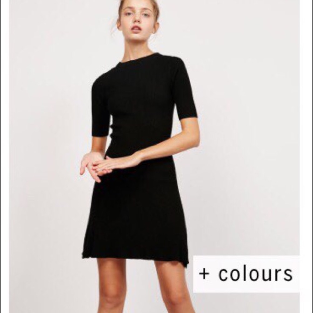 Black fit and flare ribbed dress